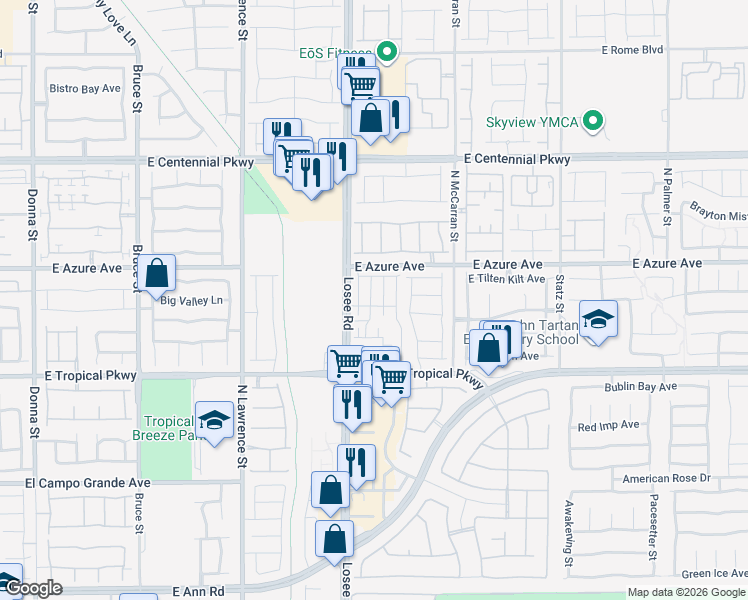 map of restaurants, bars, coffee shops, grocery stores, and more near 6148 Hibiscus Garden St in North Las Vegas
