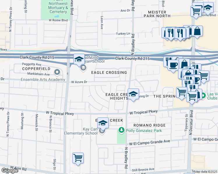 map of restaurants, bars, coffee shops, grocery stores, and more near 6125 Resort Ridge Street in Las Vegas