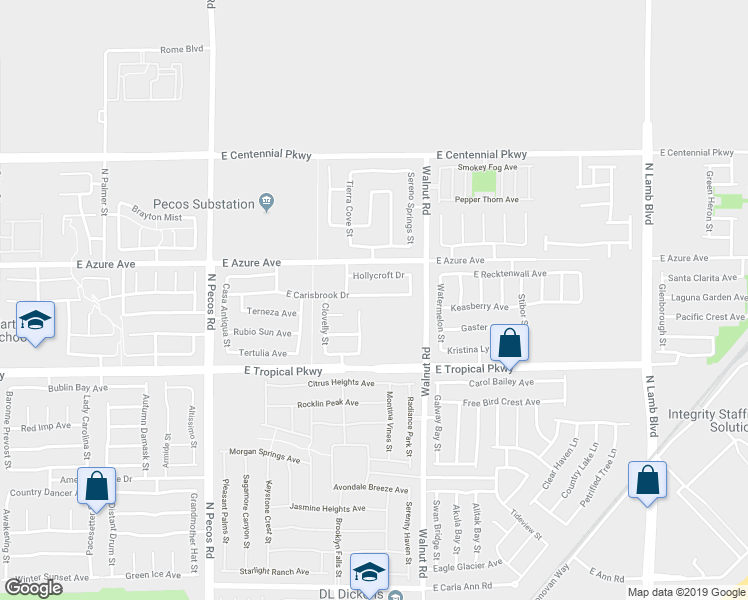 map of restaurants, bars, coffee shops, grocery stores, and more near 3805 East Carisbrook Drive in North Las Vegas