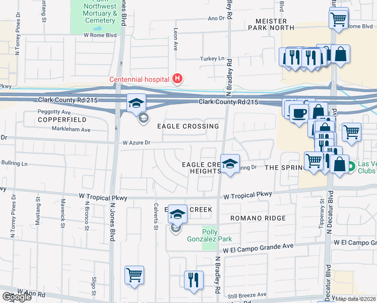 map of restaurants, bars, coffee shops, grocery stores, and more near 6125 Resort Ridge Street in Las Vegas