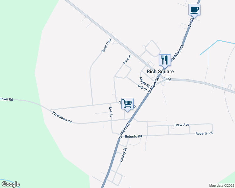 map of restaurants, bars, coffee shops, grocery stores, and more near 401 Pine Street in Rich Square