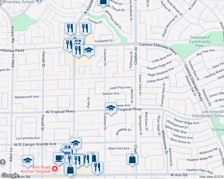 map of restaurants, bars, coffee shops, grocery stores, and more near 2313 Jean Paul Avenue in North Las Vegas
