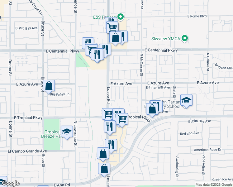 map of restaurants, bars, coffee shops, grocery stores, and more near 6152 Hibiscus Garden St in North Las Vegas