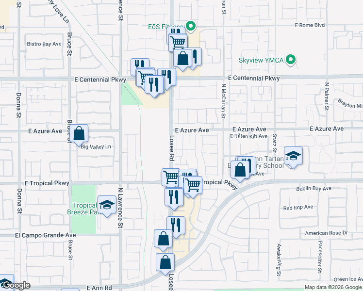 map of restaurants, bars, coffee shops, grocery stores, and more near 6153 Hibiscus Garden St in North Las Vegas