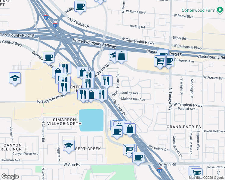 map of restaurants, bars, coffee shops, grocery stores, and more near 6050 Sky Pointe Drive in Las Vegas