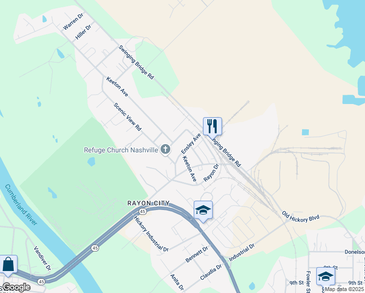 map of restaurants, bars, coffee shops, grocery stores, and more near 205 Ensley Avenue in Nashville
