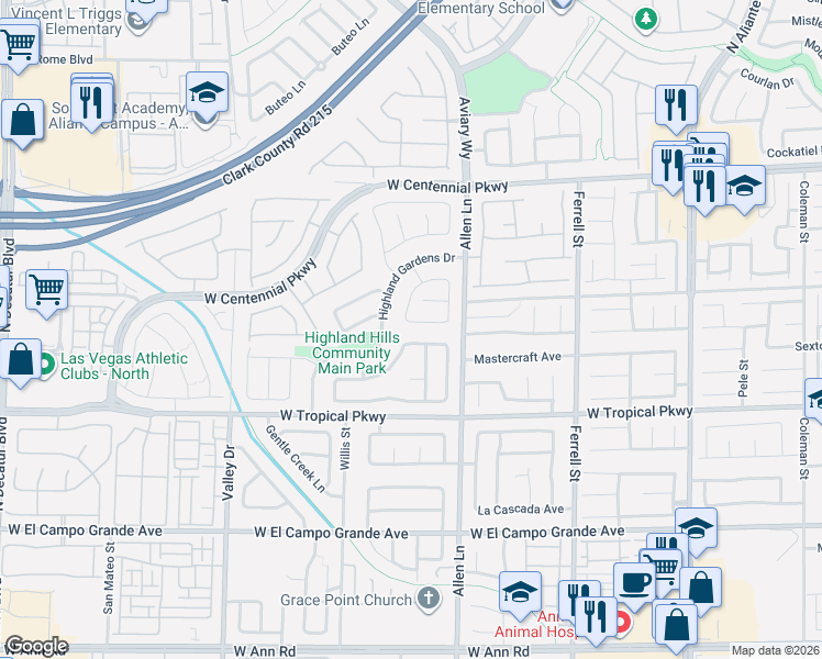 map of restaurants, bars, coffee shops, grocery stores, and more near 3817 Nestled Oak Avenue in North Las Vegas