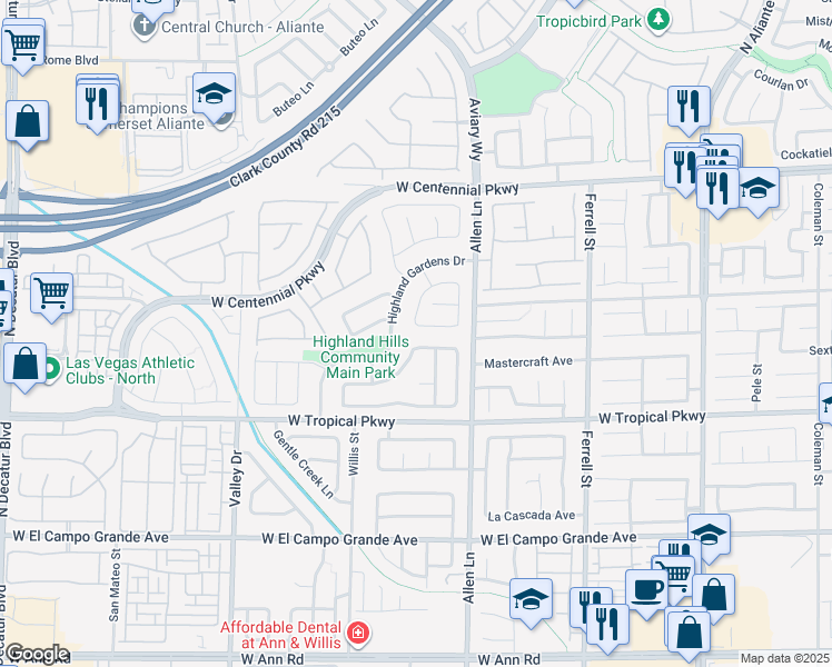 map of restaurants, bars, coffee shops, grocery stores, and more near 3817 Nestled Oak Avenue in North Las Vegas
