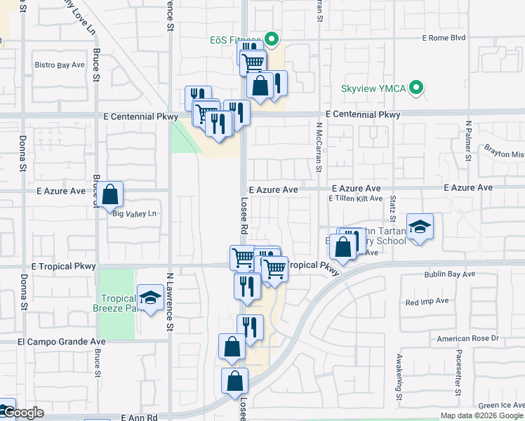 map of restaurants, bars, coffee shops, grocery stores, and more near 6156 Hibiscus Garden St in North Las Vegas
