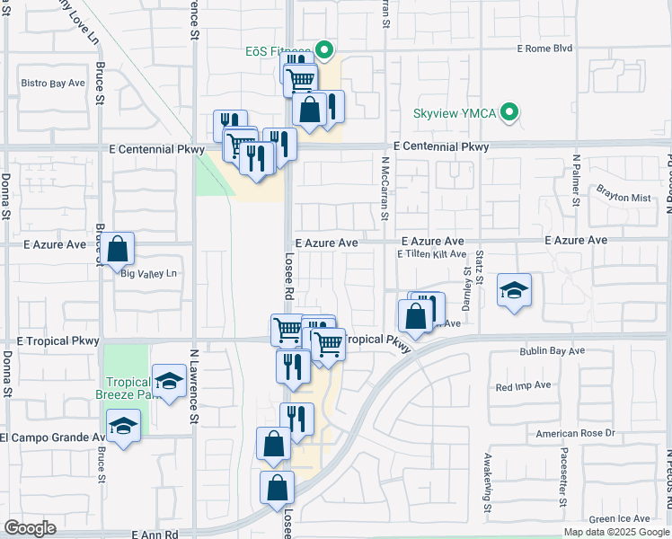 map of restaurants, bars, coffee shops, grocery stores, and more near 6156 Lily Garden St in North Las Vegas