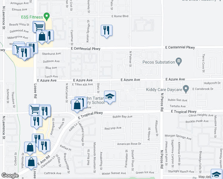 map of restaurants, bars, coffee shops, grocery stores, and more near 3104 Hartley Cove Avenue in North Las Vegas