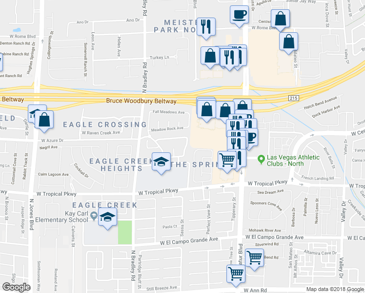 map of restaurants, bars, coffee shops, grocery stores, and more near 6021 Winter Meadow Street in Las Vegas