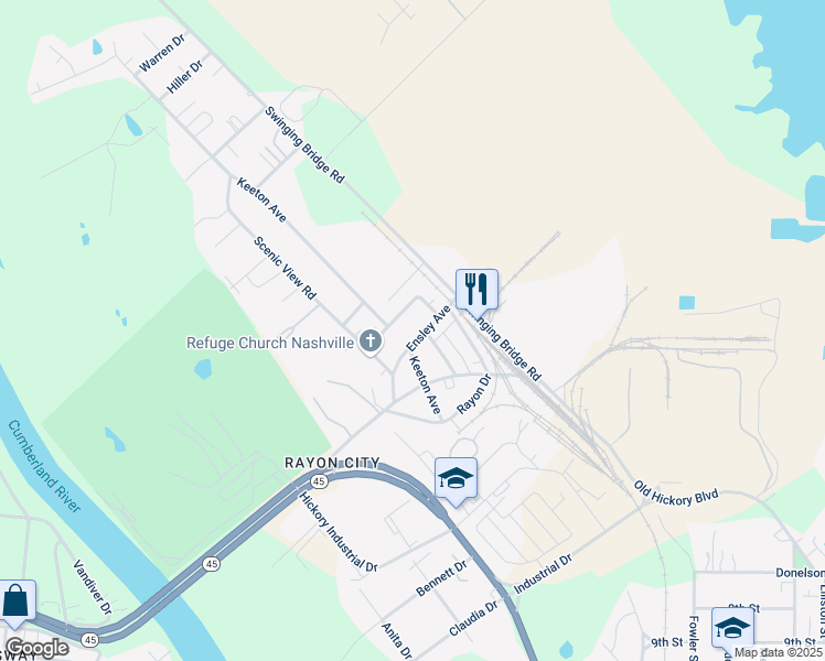 map of restaurants, bars, coffee shops, grocery stores, and more near 205 Ensley Avenue in Nashville