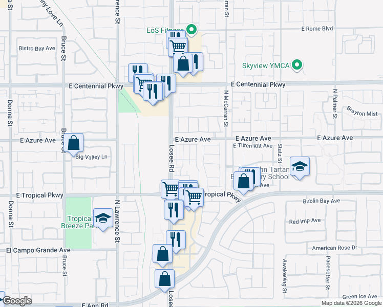 map of restaurants, bars, coffee shops, grocery stores, and more near 6164 Aster Garden st in North Las Vegas