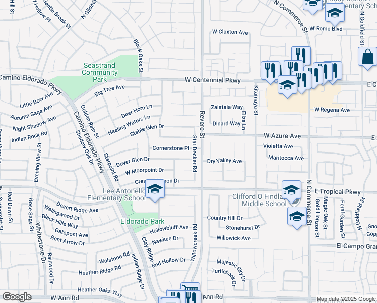 map of restaurants, bars, coffee shops, grocery stores, and more near 825 Cornerstone Place in North Las Vegas