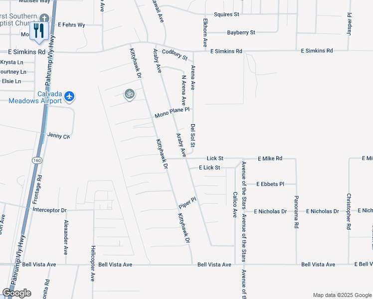 map of restaurants, bars, coffee shops, grocery stores, and more near 3520 Araby Avenue in Pahrump