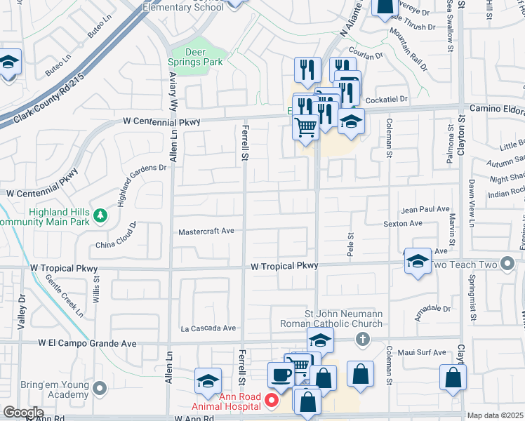 map of restaurants, bars, coffee shops, grocery stores, and more near 3124 Extravagant Avenue in North Las Vegas