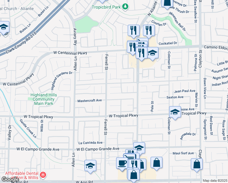map of restaurants, bars, coffee shops, grocery stores, and more near 3124 Extravagant Avenue in North Las Vegas