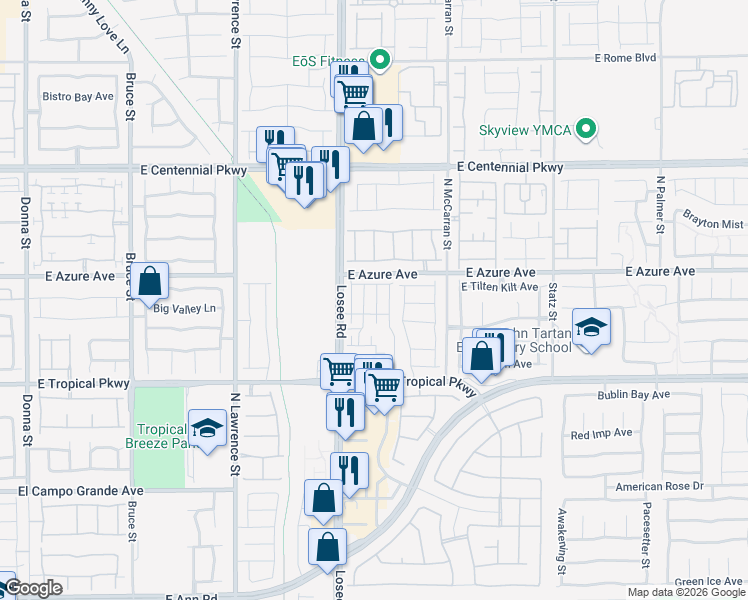 map of restaurants, bars, coffee shops, grocery stores, and more near in North Las Vegas