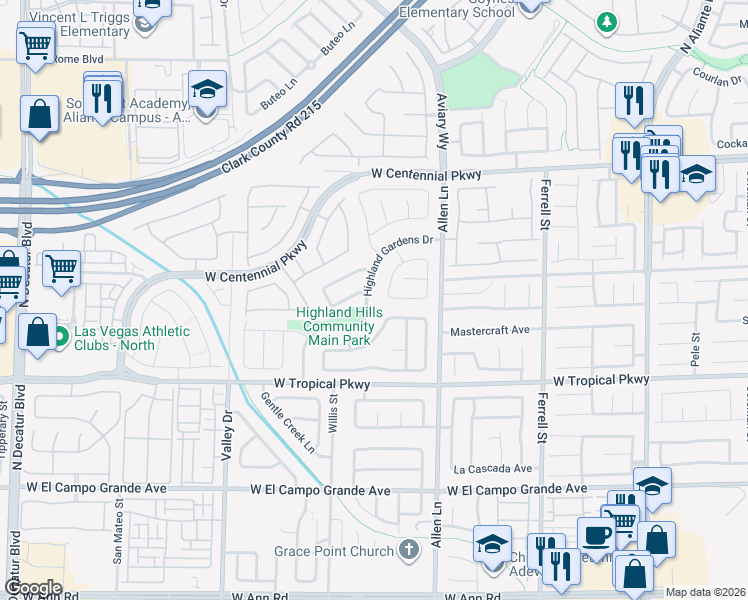 map of restaurants, bars, coffee shops, grocery stores, and more near 3817 Nestled Oak Avenue in North Las Vegas
