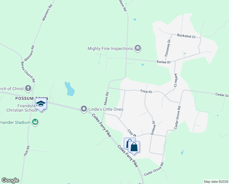 map of restaurants, bars, coffee shops, grocery stores, and more near 3002 Trice Place in Lebanon