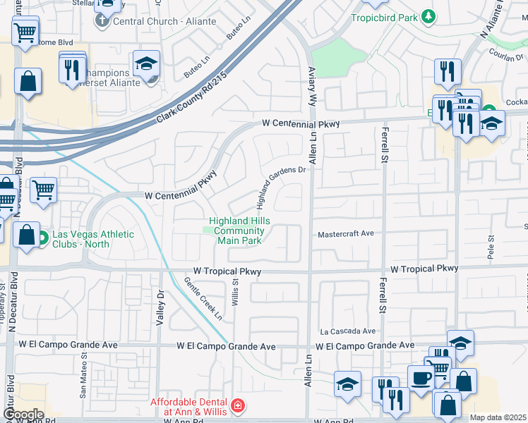 map of restaurants, bars, coffee shops, grocery stores, and more near 3817 Nestled Oak Avenue in North Las Vegas