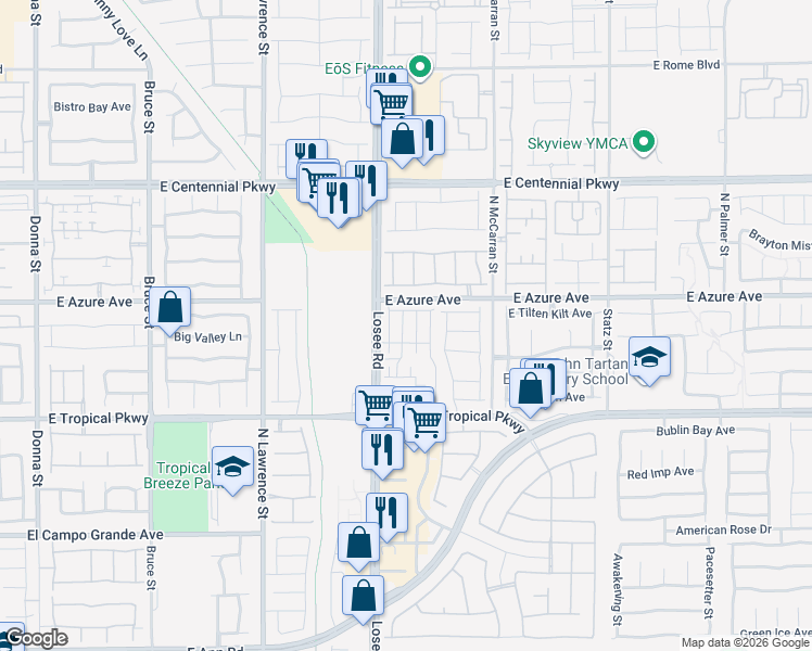 map of restaurants, bars, coffee shops, grocery stores, and more near 6172 Hibiscus Garden St in North Las Vegas