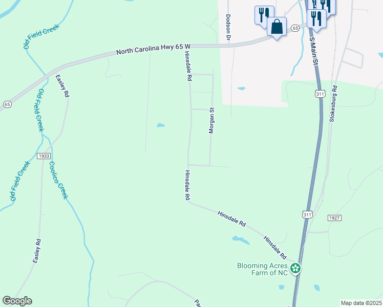 map of restaurants, bars, coffee shops, grocery stores, and more near 1245 Hinsdale Road in Walnut Cove