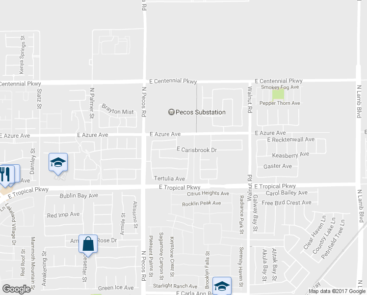 map of restaurants, bars, coffee shops, grocery stores, and more near 3641 East Carisbrook Drive in North Las Vegas