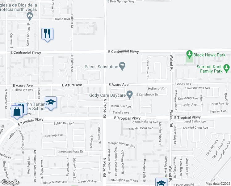 map of restaurants, bars, coffee shops, grocery stores, and more near 3549 East Carisbrook Drive in North Las Vegas