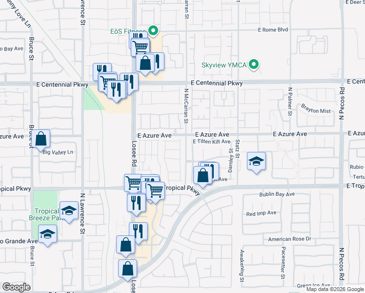 map of restaurants, bars, coffee shops, grocery stores, and more near 66300-66398 North McCarran Street in North Las Vegas