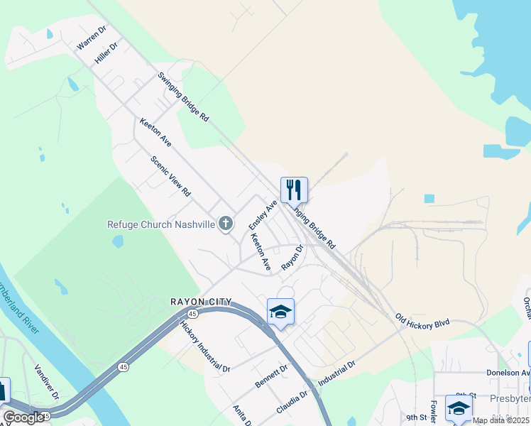 map of restaurants, bars, coffee shops, grocery stores, and more near 205 Ensley Avenue in Nashville