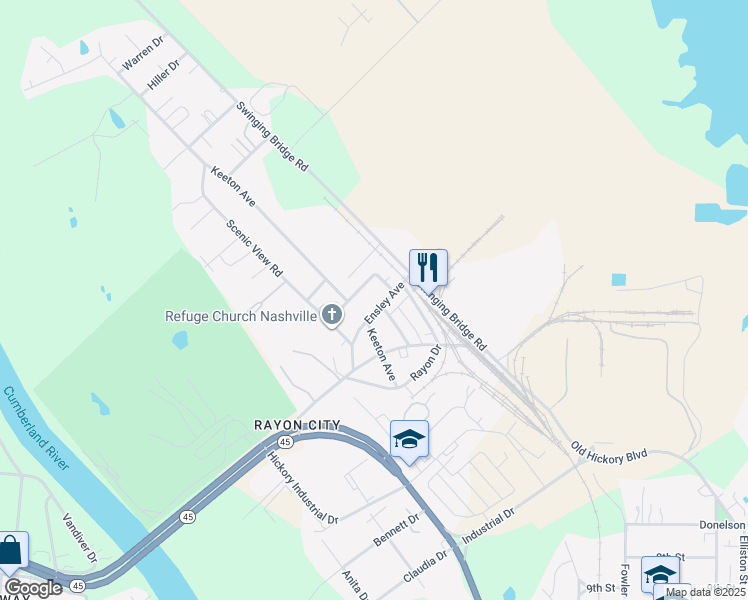 map of restaurants, bars, coffee shops, grocery stores, and more near 205 Ensley Avenue in Nashville