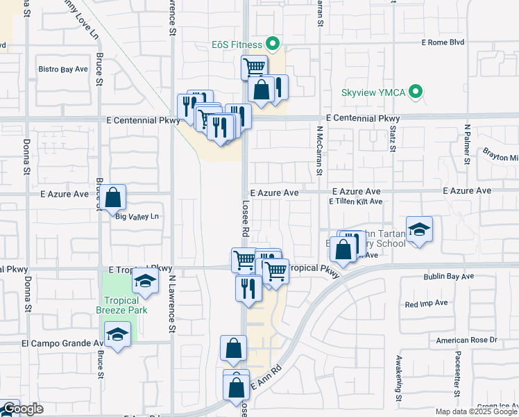 map of restaurants, bars, coffee shops, grocery stores, and more near 6177 Hibiscus Garden St in North Las Vegas