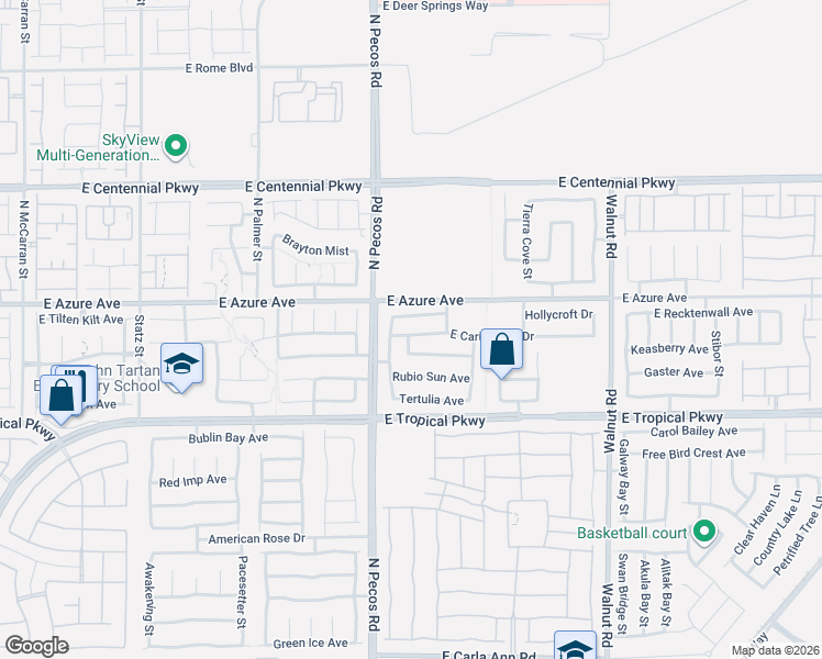 map of restaurants, bars, coffee shops, grocery stores, and more near 3549 East Carisbrook Drive in North Las Vegas