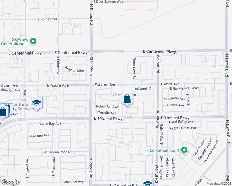 map of restaurants, bars, coffee shops, grocery stores, and more near 3641 East Carisbrook Drive in North Las Vegas