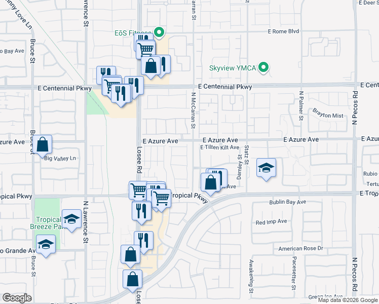 map of restaurants, bars, coffee shops, grocery stores, and more near 66300-66398 North McCarran Street in North Las Vegas
