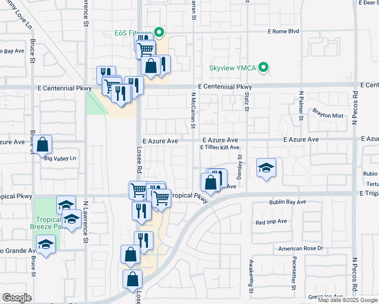 map of restaurants, bars, coffee shops, grocery stores, and more near 6148 Violet Falls Street in North Las Vegas