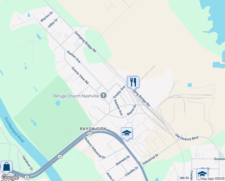 map of restaurants, bars, coffee shops, grocery stores, and more near 205 Ensley Avenue in Nashville