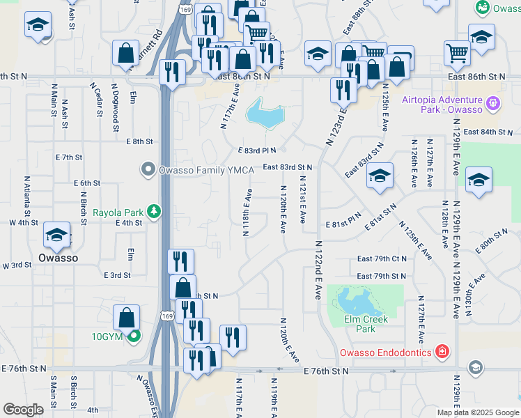 map of restaurants, bars, coffee shops, grocery stores, and more near 11807 East 81st Street North in Owasso
