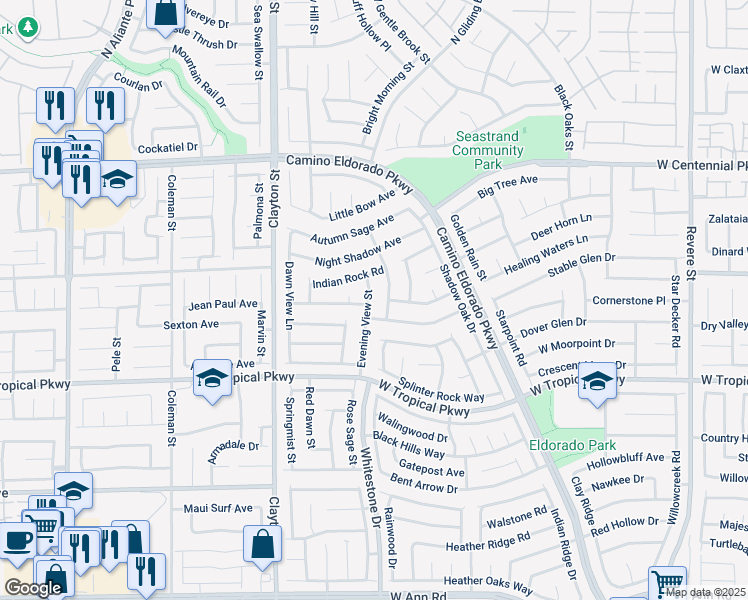 map of restaurants, bars, coffee shops, grocery stores, and more near 6118 Evening View Street in North Las Vegas