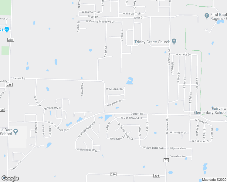 map of restaurants, bars, coffee shops, grocery stores, and more near 4312 West Murfield Drive in Rogers