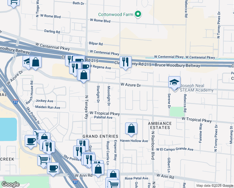 map of restaurants, bars, coffee shops, grocery stores, and more near 6131 Rio Vista Street in Las Vegas