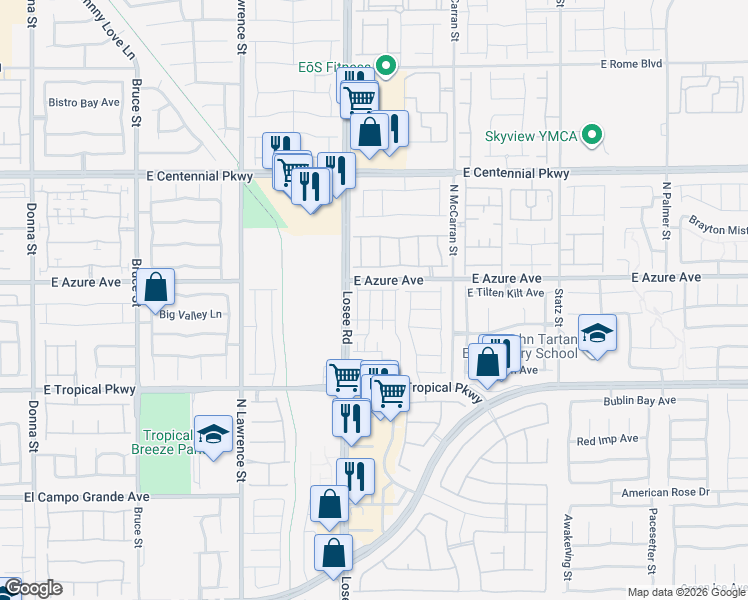 map of restaurants, bars, coffee shops, grocery stores, and more near 6184 Hibiscus Garden St in North Las Vegas