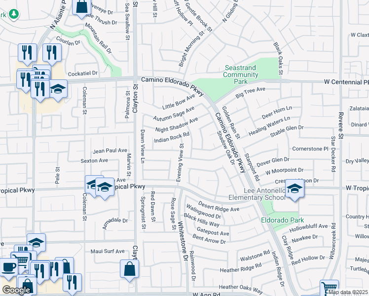 map of restaurants, bars, coffee shops, grocery stores, and more near 6118 Evening View Street in North Las Vegas