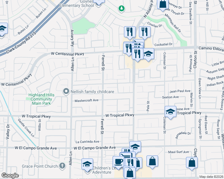 map of restaurants, bars, coffee shops, grocery stores, and more near 3129 Extravagant Avenue in North Las Vegas