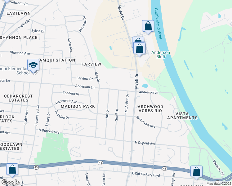 map of restaurants, bars, coffee shops, grocery stores, and more near 321 Scalf Drive in Nashville