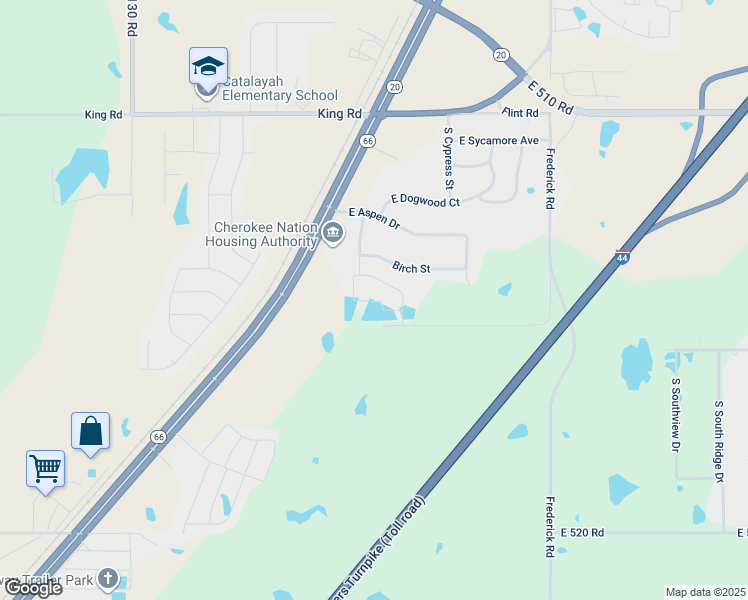 map of restaurants, bars, coffee shops, grocery stores, and more near 23445 South Twin Oaks Drive in Claremore
