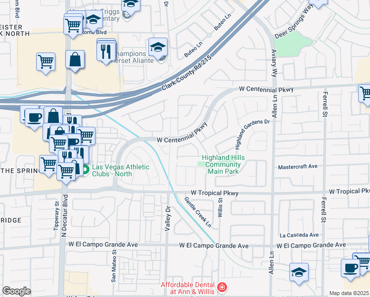 map of restaurants, bars, coffee shops, grocery stores, and more near 4220 Fairywren Drive in North Las Vegas