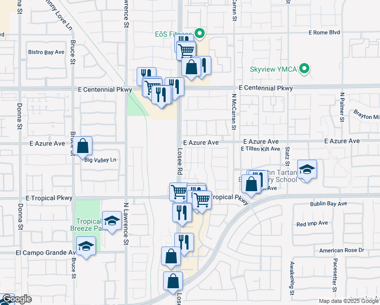 map of restaurants, bars, coffee shops, grocery stores, and more near 6185 Hibiscus Garden St in North Las Vegas